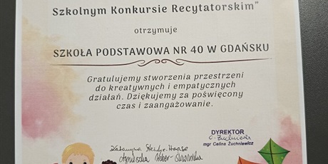 Powiększ grafikę: Dyplom gratulacyjny za udział w konkursie.